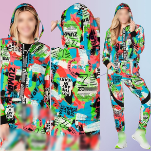 437 连帽花色 ZW运动休闲服健身服运动瑜伽舞蹈薄款 外套风衣短款