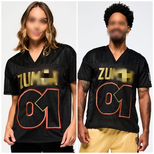 ZW健身服运动舞蹈短袖 黑色T恤上衣902 休闲服上衣宽松网布刺绣短袖