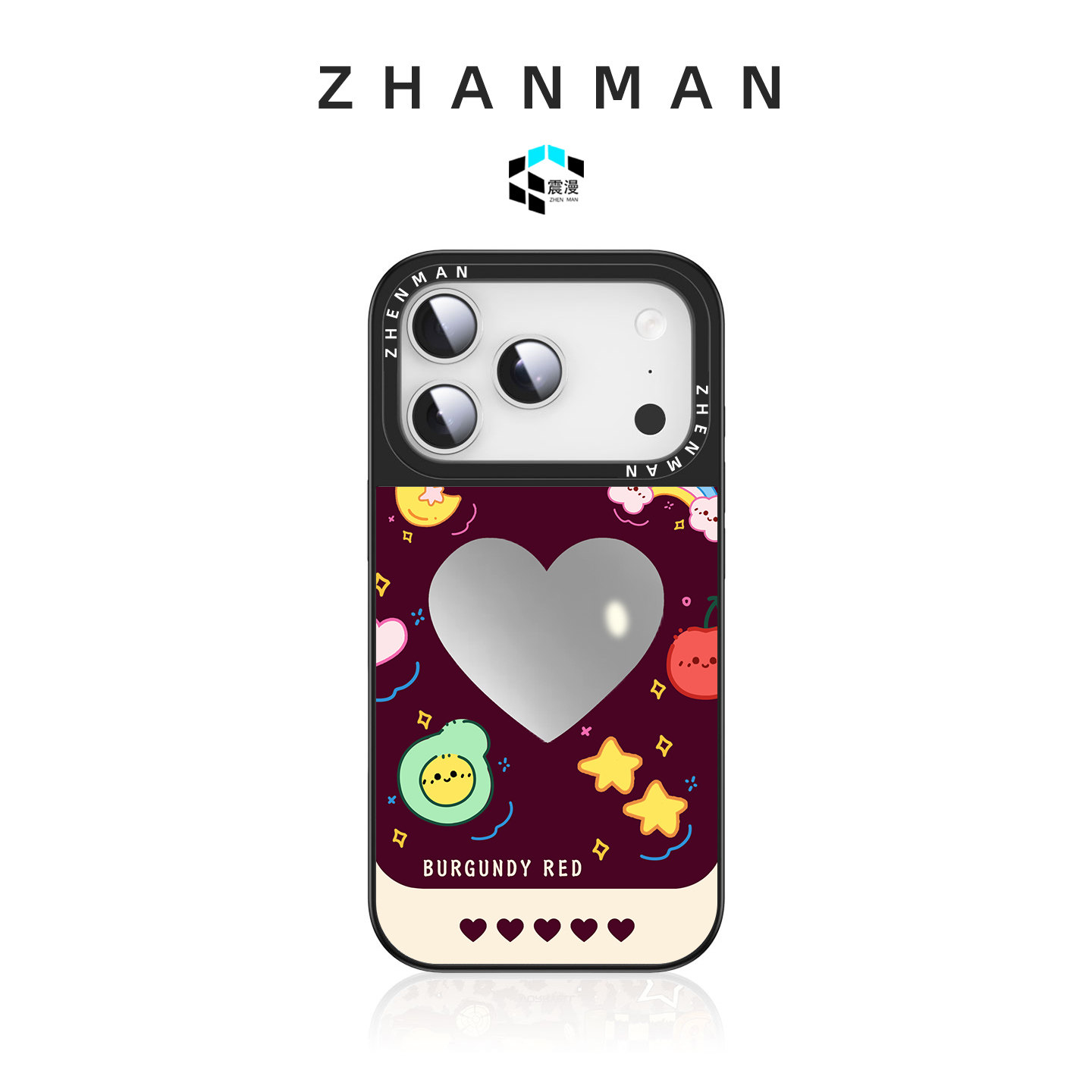 镜面爱心适用于iPhone18promax手机壳新款苹果18pro硅胶镜子卡通17pro高级感16全包15防摔潮女款男磁吸保护套