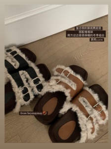 heymaymay ‘懒人出街’秋冬一脚蹬毛拖毛绒拖鞋潮人网红2023