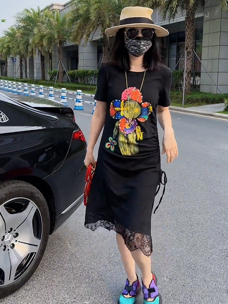 短袖黑色连衣裙女夏2023新款