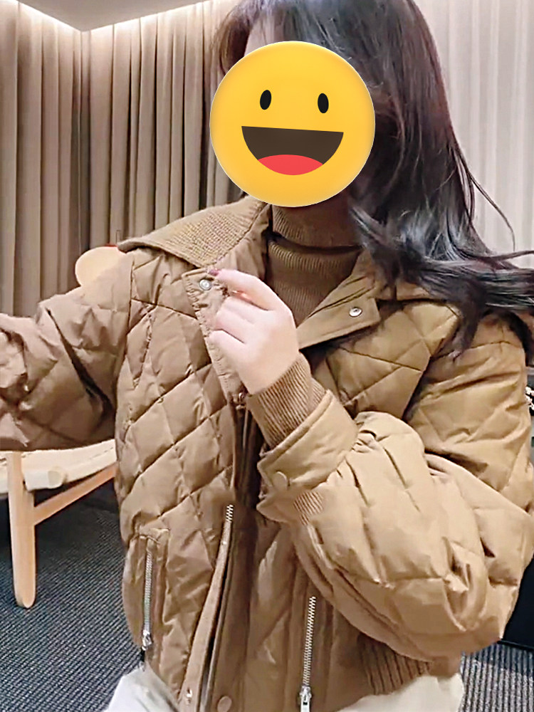 针织娃娃领羽绒服女短款毛线领