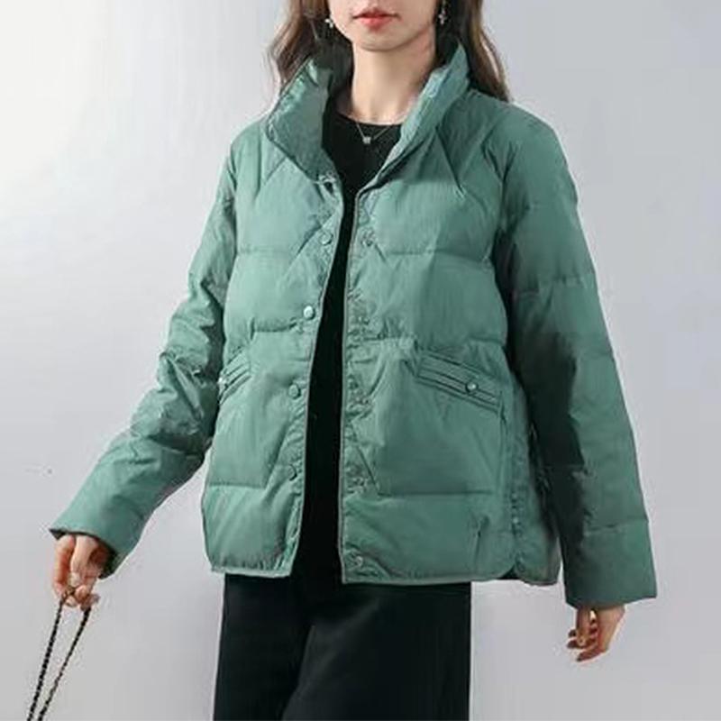 韩版小个子轻薄羽绒服女2024秋冬新款短款立领修身白鸭绒冬季外套