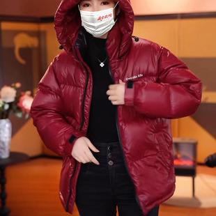 高端白鸭绒羽绒服女短款加厚2024年新款冬季保暖连帽面包服外套