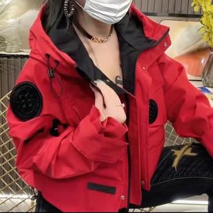 秋季羽绒棉服冲锋衣时尚短款连帽户外多兜休闲工装风衣夹克外套女