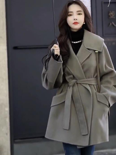 中长款毛呢子女2022年秋冬气质名媛双面羊绒感小个子大衣外套