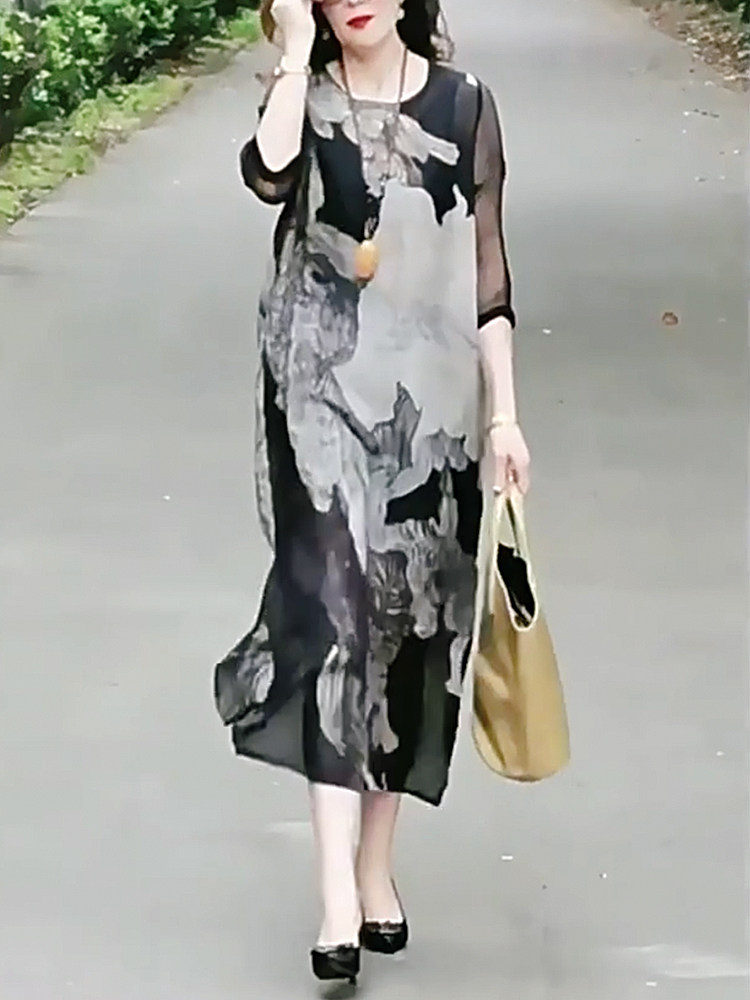 高端精致水墨色连衣裙女