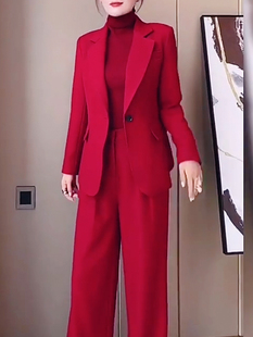 女 西装 2024秋季 大牌时尚 红色气质女神范两件套 新款 高端西服套装