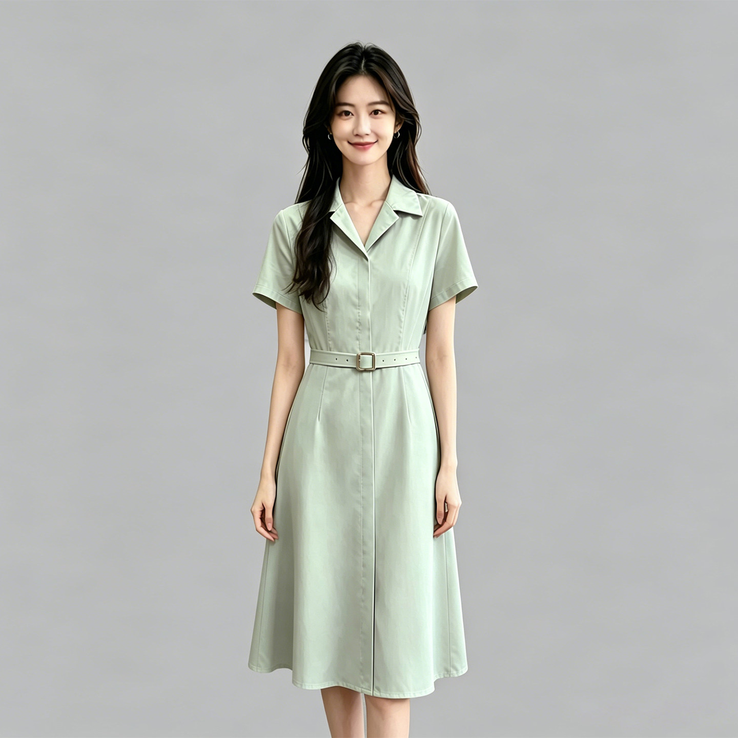 教师面试连衣裙女夏2026新款简约西装领衬衫裙小个子通勤正装长裙
