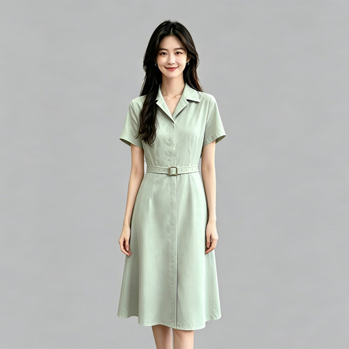 教师面试连衣裙女夏2026新款简约西装领衬衫裙小个子通勤正装长裙