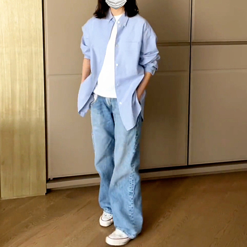 纯色清新宽松衬衫女大妈外套