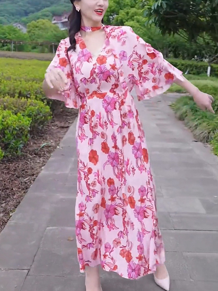 花卉印花温柔连衣裙甜美轻奢长裙