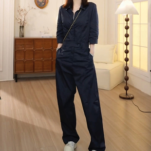 高端欧货2025春新款套装洋气时尚气质高级感小个子藏蓝色连体裤女