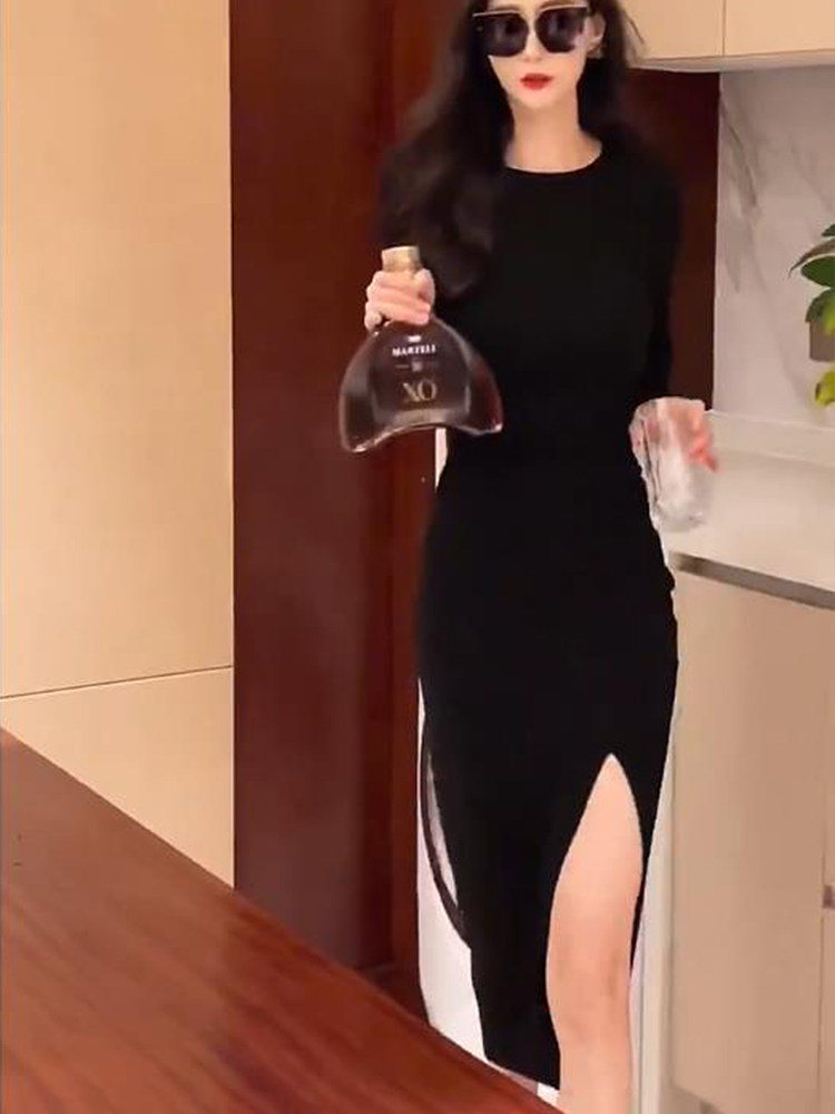 欧美黑色显瘦连衣裙女