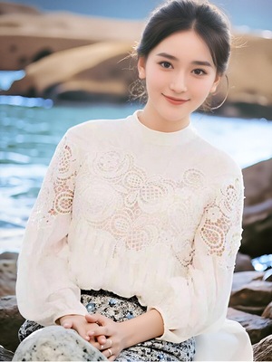 许晴同款时尚镂空百搭上衣套装女