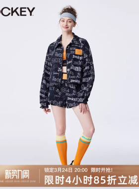 jockey女士外套休闲印花运动套装春夏时尚开衫轻薄透气短裤明星款