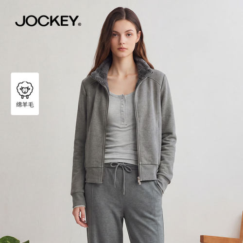 jockey绵羊毛混纺短款毛呢外套女