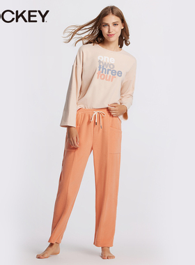 Jockey摇粒绒家居服长袖长裤睡衣秋冬新款情侣男士女士简约套装