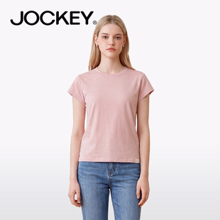 jockey莱赛尔女士夏季T恤醋酸羊毛圆领奢感短袖简约纯色百搭上衣