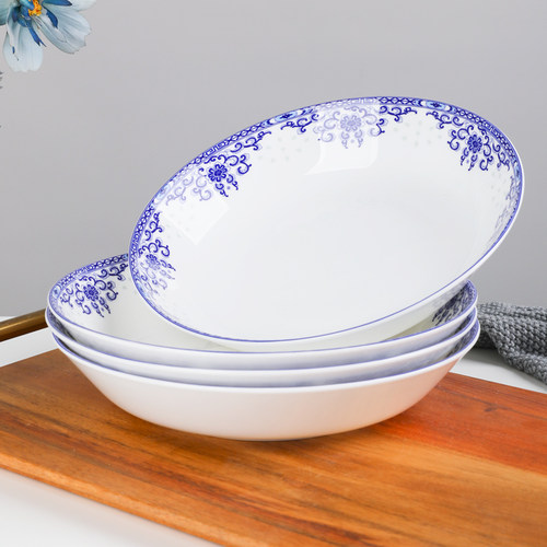 青花釉下彩骨瓷家用菜盘深盘