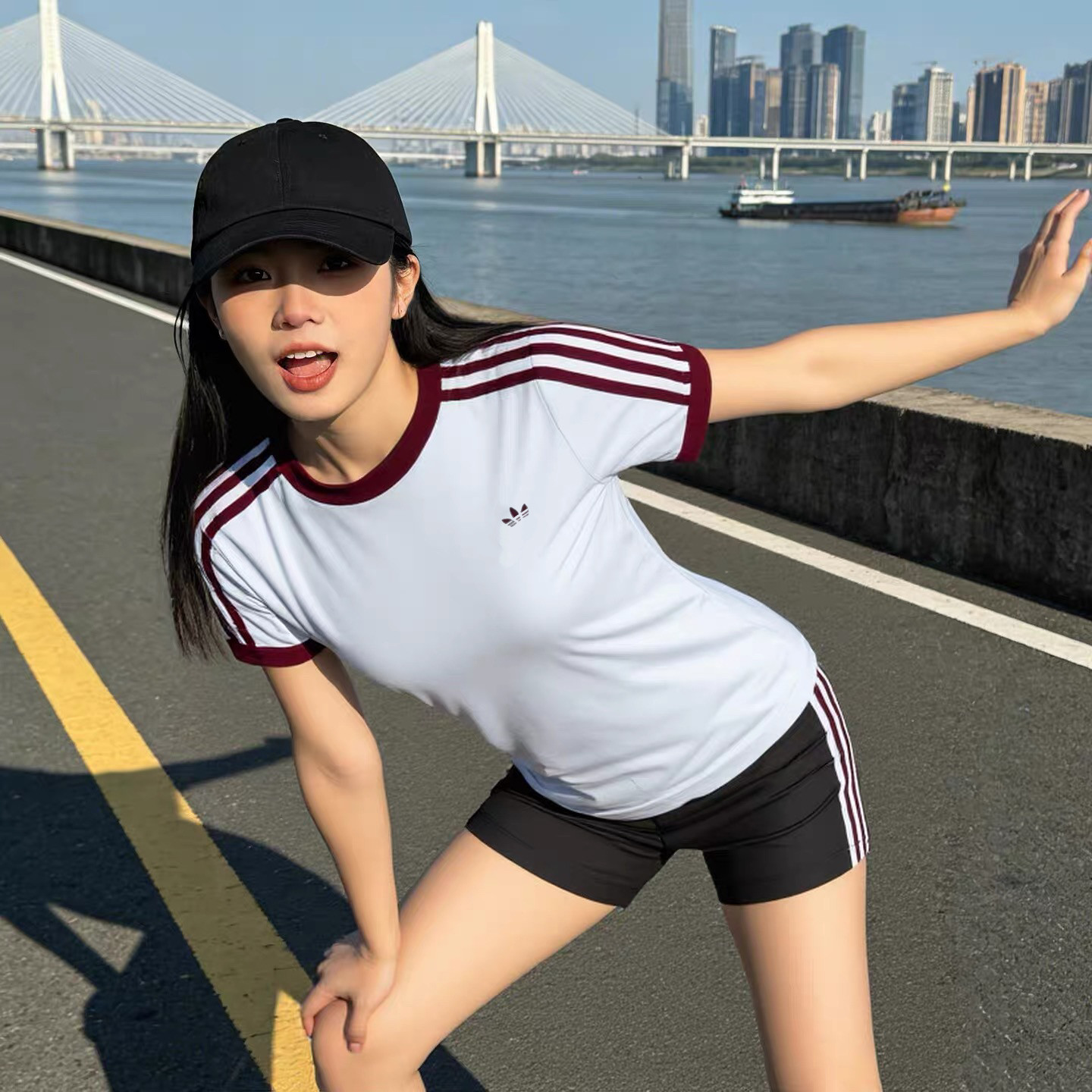 【尖货】新款女子刺绣复古撞色修身显瘦圆领运动短袖T恤KD3684