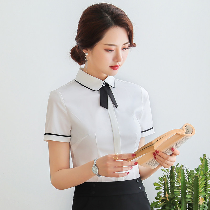 酒店前台工作装女餐厅餐饮火锅饭店收银服务员工作服白色衬衫短袖