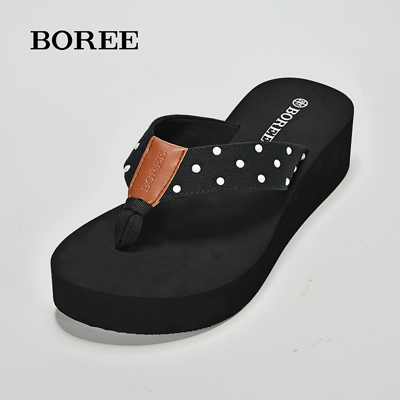Boree/宝人人字拖女外穿夏季坡跟夹脚凉拖鞋高跟厚底增高网红凉拖