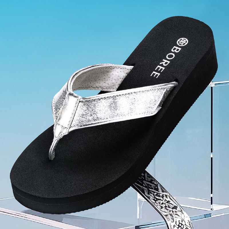 Boree宝人拖鞋人字拖女外穿逛街时尚夏季新款4cm中跟沙滩海边凉鞋