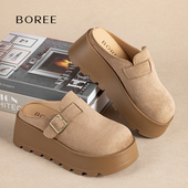 秋冬包头增高休闲懒人一脚蹬半拖鞋 宝人厚底勃肯鞋 女外穿2025新款
