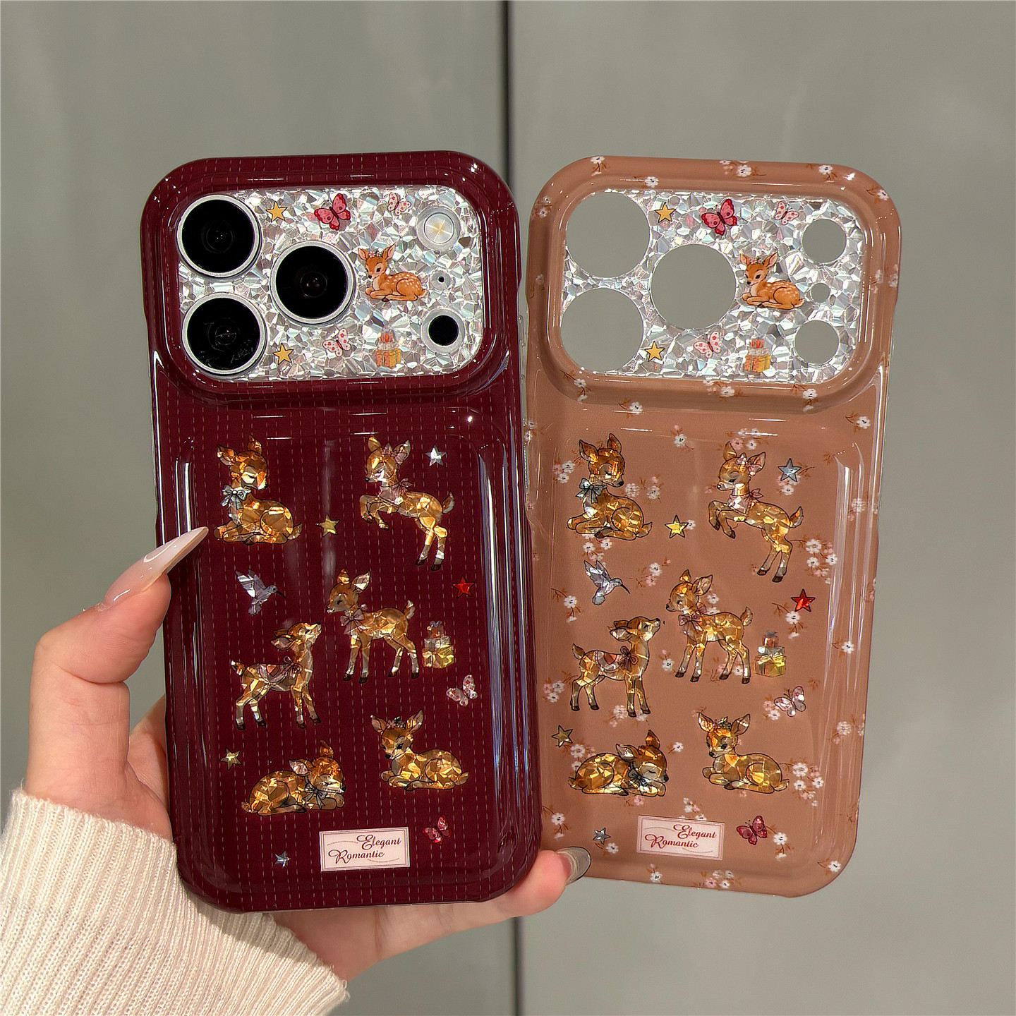 秋冬卡通花朵麋鹿适用苹果18promax手机壳iphone17pro新款16pro今年流行的15pro双层壳18全包防摔保护套女款