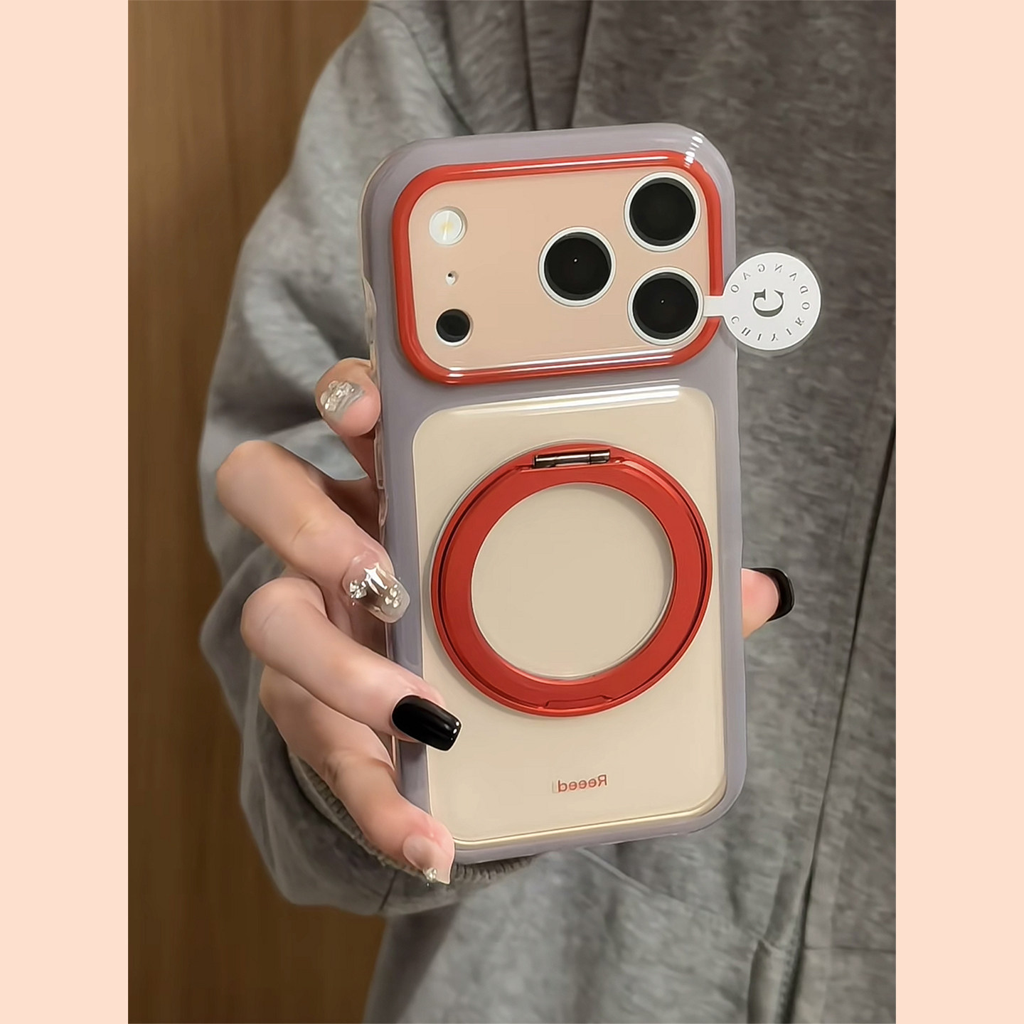 个性时尚简约撞色360旋转折叠支架适用苹果18promax手机壳iphone17pro新款16pro高级感15pro全包防摔保护套图片