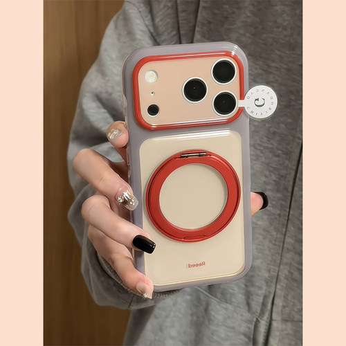 个性时尚简约撞色360旋转折叠支架适用苹果18promax手机壳iphone17pro新款16pro高级感15pro全包防摔保护套