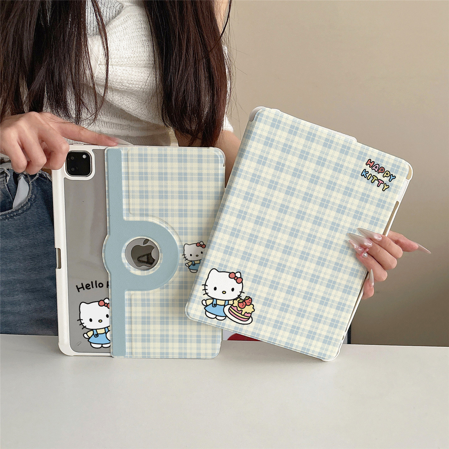 格子甜品Kitty猫360度旋转适用ipad11保护套磁吸air7/6新款ipad10带笔槽11寸防摔可拆卸苹果平板保护套mini7