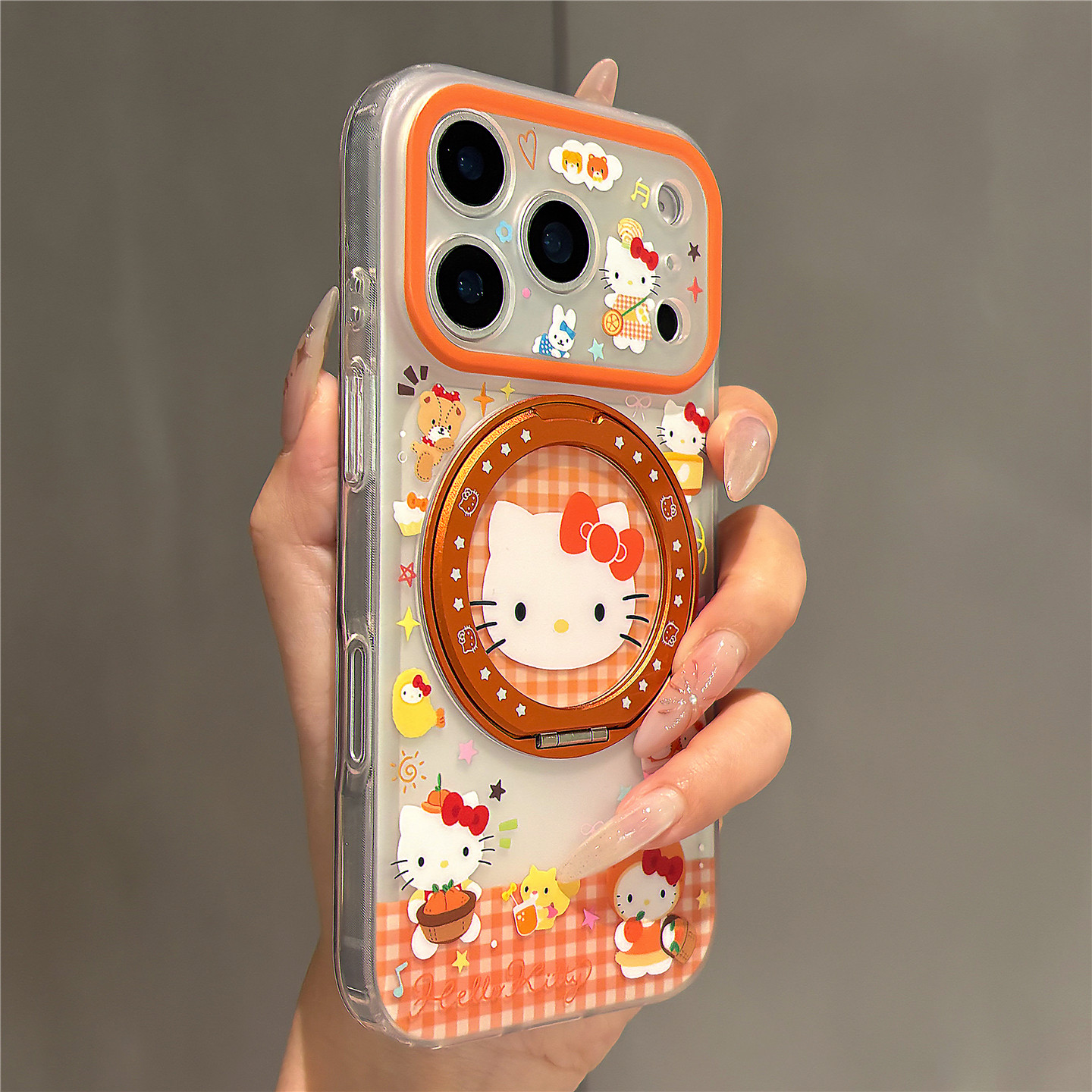 卡通可爱橘子Kitty猫折叠一体支架适用苹果17promax手机壳iPhone17pro磨砂双层壳16pro女新款15pro防摔保护套