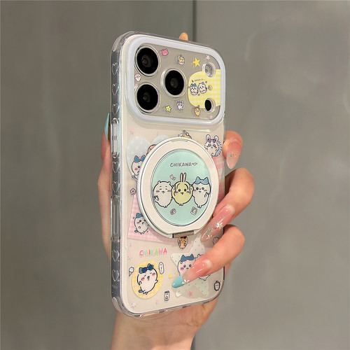 日系卡通可爱吉伊卡哇360旋转支架适用苹果17promax手机壳iPhone17pro女新款16pro双层壳15防摔14全包保护套