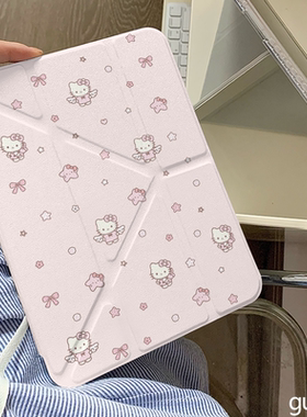 超可爱天使凯蒂猫Y+三折适用ipad11保护壳ipadair7新款ipad10笔槽air6防摔air2025苹果平板保护套pro女mini7