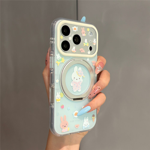 卡通可爱睡衣米菲兔360旋转支架适用苹果17promax手机壳iphone17pro女新款16pro网红超火15pro全包防摔保护套