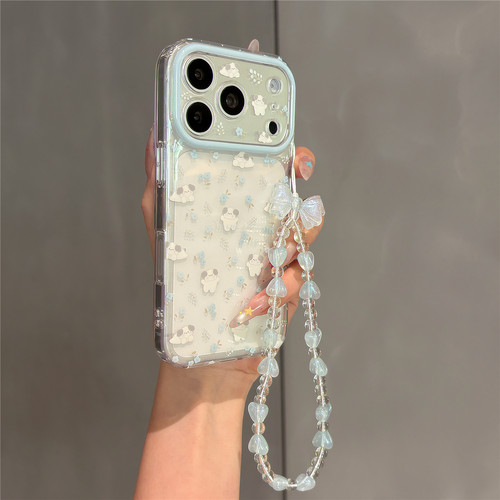 小清新卡通可爱蓝色碎花小狗适用苹果17promax手机壳iPhone17pro女新款16pro亚克力15手拎链条防摔保护套透明