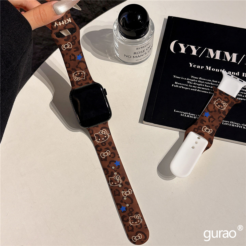 卡通豹纹星星kitty猫适用iwatchs10硅胶苹果手表applewatch10表带s9/s8新款s7小众ultra2磨砂45se女款s6网红