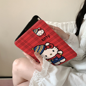 格纹卡通可爱kt猫360度旋转适用ipad10保护套pro2024新款13寸带笔槽mini6防摔air6/5女款10.9苹果平板保护壳