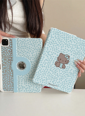 卡通蓝色爱心KT猫360度旋转适用ipad11保护套磁吸air7/6新款ipad10笔槽11寸防摔可拆卸苹果平板保护套mini7女