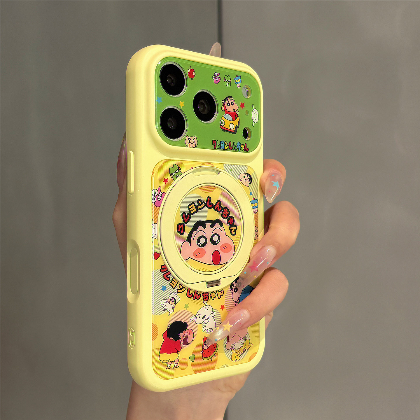 古早卡通可爱日文小新360°旋转一体支架适用苹果17promax手机壳iPhone17pro女新款16pro大视窗15防摔保护套