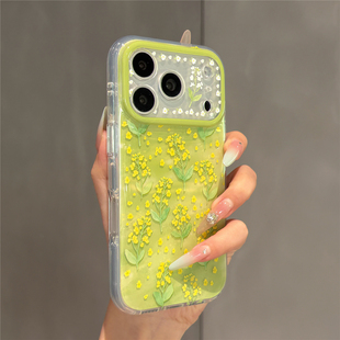 韩系春夏清新油菜花插画适用苹果17promax手机壳iPhone17pro女新款16pro双层壳15全包防摔16promax防摔保护套