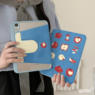 ins油画卡通苹果360度旋转适用ipad11保护壳air7新款 mini7 ipad10带笔槽air6防摔11寸苹果平板保护套10.9女款