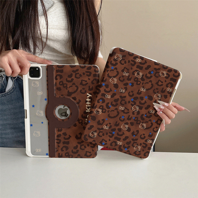 早秋棕豹纹kt猫360度旋转适用ipad11保护套磁吸air7/6新款ipad10带笔槽11寸防摔可拆卸苹果平板保护套mini7女