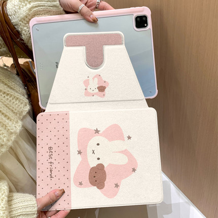 可爱卡通星星米菲小熊360度旋转适用ipad11保护壳air7新款ipad10笔槽air6防摔11寸苹果平板保护套10.9女mini7