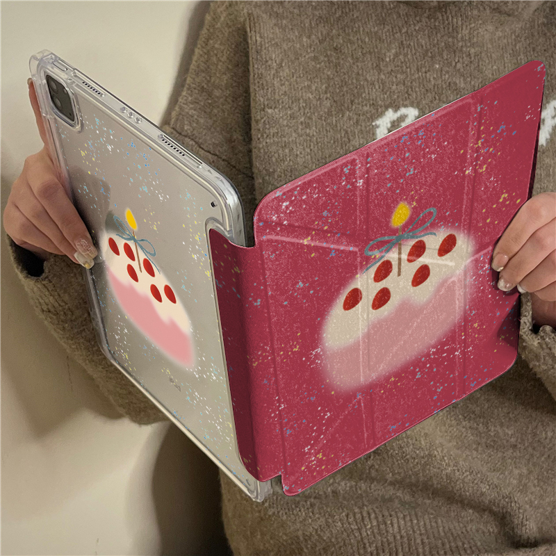 ins粉色泼墨蛋糕Y+三折适用ipad11保护壳ipadair7新款ipad10笔槽air6防摔air2025苹果平板保护套pro女mini7