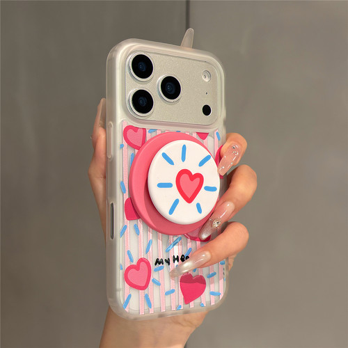 韩风ins粉蓝条纹爱心磁吸支架适用苹果17promax手机壳iphone16女新款15磨砂肤感17pro防摔16pro保护套14网红