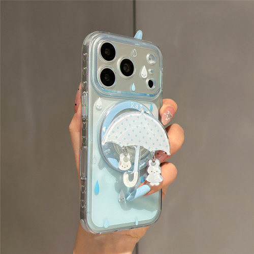 卡通雨滴雨伞米菲兔磁吸支架适用苹果18promax手机壳iphone17pro新款16pro可爱不会撞壳15pro双层防摔保护套