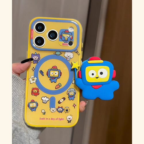 超萌卡通机器人磁吸支架适用苹果17promax手机壳iphone16女新款17pro亚克力16pro防摔15pro保护套14网红超火